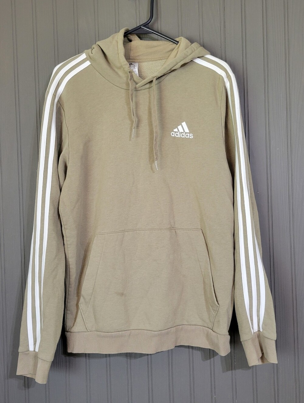 Adidas Essentials Fleece Hooded Sweatshirt Pullover Brown 3-Stripe Men's Medium